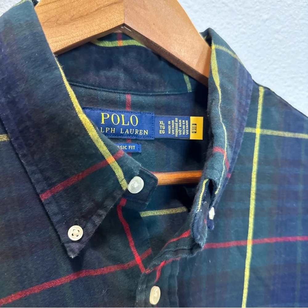 Polo by Ralph Lauren Men's Navy Plaid Shirt‎ XL